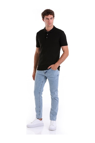 Hatemoğlu Siyah Regular Fit Jakarlı Pamuklu Polo Yaka Triko Tişört Siyah