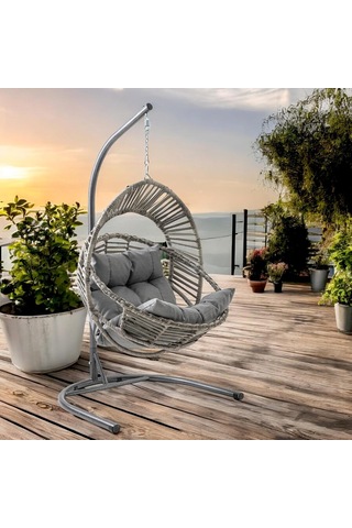 Nobel Tekli Rattan Bahçe Balkon Salıncağı Gri Çok Renkli