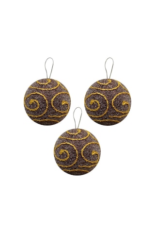 Yılbaşı Top Süs 8cm 3prç. Kahveı Altın Varak Desen Diğer