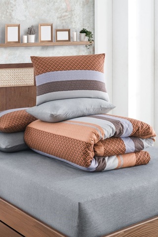 Veramoni Soft Dreams Soft Dreams Çift Kişilik Pamuklu Desenli Nevresim Takımı - Turuncu