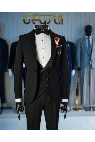 Bys Beystil Siyah Şal Yaka Damatlık & Smokin Takımı 10002 - Slim Fit