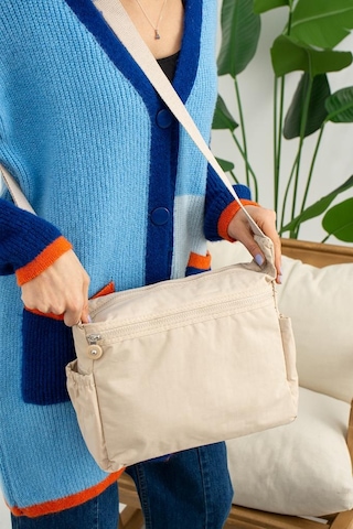Baginn Klinkır Kadın Postacı Çanta Çok Cepli 30 20 Cm Su İtici Kumaş Bayan Çapraz Askılı Omuz Çantası Krem