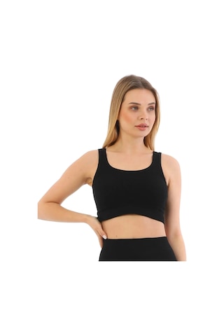 Fantazer Premium Göğüs Toparlayıcı Sarkma Önleyen Spor Günlük Kalın Askılı Pedli Fitilli Crop Büstiyer Siyah