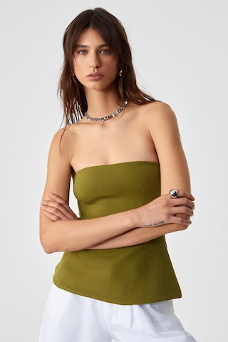 Grımelange ORIANA Kadın Slim Fit Straplez Yeşil Bluz