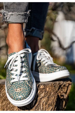 Kadın Vegan Deri Mavi Günlük Sneakers - Lemur Tasarım Çok Renkli