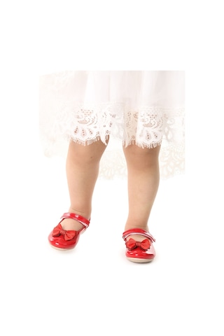 Kiko Kids Taşlı Cırtlı Kız Çocuk Fiyonklu Babet Ayakkabı Ege 204 Rugan Kırmızı