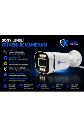 Korel Bilişim 6 Kameralı 6 Ledli 5 Mp Sony Lensli Gece Renkli Güvenlik Kamerası Seti 1000 Gb Hdd