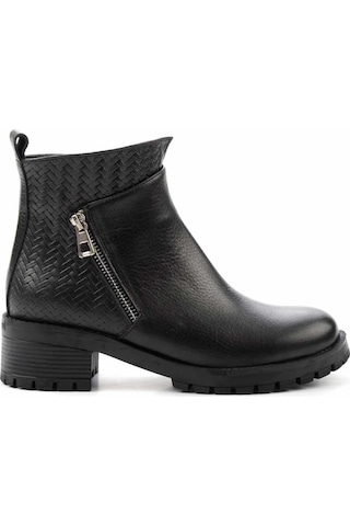 Siyah Siyah Hakiki Deri Kadın Bot & Bootie K02531230203 Siyah