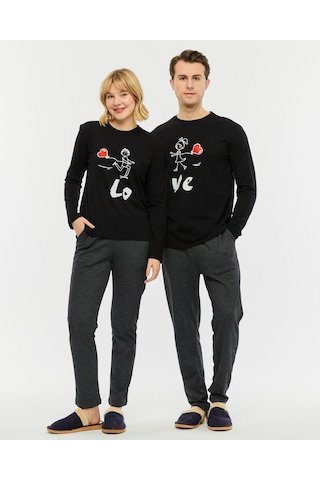 Bella Dossi Çiftlere Özel Kombin Love Pijama Takımı Siyah