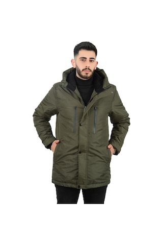 Erkek Polarlı Su Ve Rüzgar Geçirmez Kapüşonlu Kışlık Mont & Kaban & Parka Haki