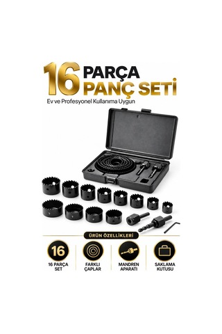 16 Parça Panç Seti 19-64 Mm Ahşap Metal Plastik Delme İşleri
