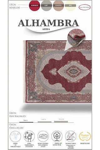 Saray Halı Alhambra Ah11a 120 Tarak Lüks Klasik Salon Halısı Özel Taban Dokulu Kırmızı - Bordo - Bej
