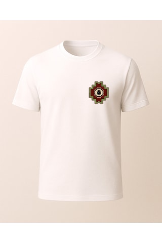 Etnik Yeşil Detaylı Halı Baskılı T-shirt Beyaz