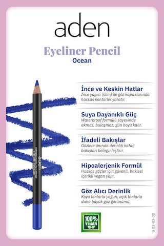 Aden Eyeliner Pencil Waterproof - Suya Dayanıklı Eyeliner Kalem 08 Ocean Okyanus Diğer
