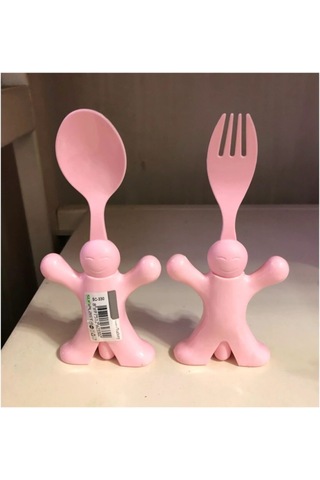 Bayev Çocuk Figürlü Mama Kaşığı Ve Çatalı Pembe