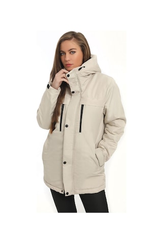 Spor Kadınpolarlı Kürklü Su Ve Rüzgar Geçirmez Kapüşonlu Mont Parka-117 Taş