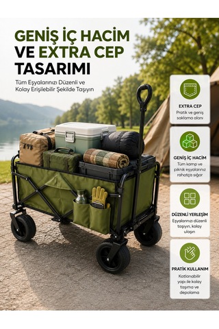 Kamp Ve Piknik İçin Geniş İç Hacimli Fren Sistemli Katlanabilir Wagon