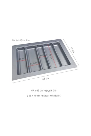 Çekmece İçi Kaşıklık ve Kepçelik Set 67 x 49 cm Gri