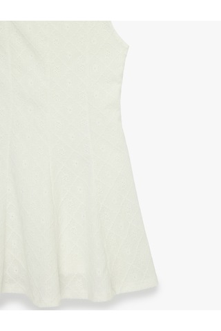 Koton Bürümcük Kumaş Bisiklet Yaka Kolsuz Brodeli Elbise Ekru 6skg80093ak