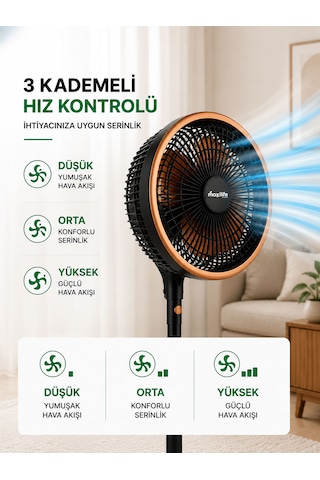Breeze Mx-bs120 12 İnç Ayaklı Vantilatör 70w 3 Kademeli Sessiz Salınım Fonksiyonlu Vantilatör