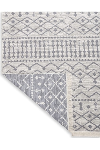 Bohem Serisi Çift Taraflı Dokuma Pamuklu Kilim Gri - Beyaz