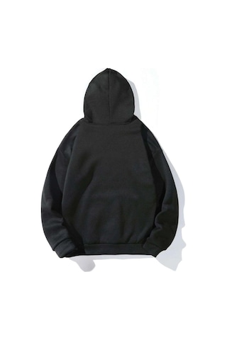 Yıldızlı Saturn Sweatshirt - Siyah Baskılı Oversize Kışlık Kalın Kapüşonlu Siyah