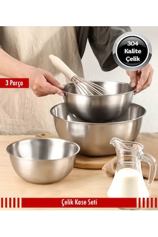Steel&More Çelik 3 Parça Kase 16cm - 20cm - 24cm Gri