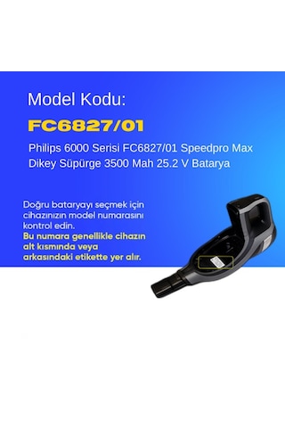 Philips 6000 Serisi Fc6827/01 Speedpro Max Dikey Süpürge 3500 Mah 25.2 V Batarya Uyumlu Uzun Ömürlü, Maksimum Performans Pil