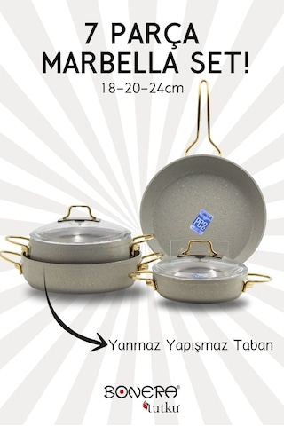 Marbella 7 Parça Set Güveç Model Nardo Gri & Gold Kırçıl Gold Kulp