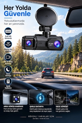 Plentiful Ön Arka Kayıt 1080p Full Hd 180 Geniş Açı Şarjlı Kullanım