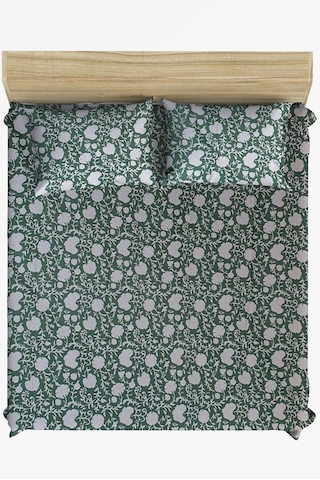 Maki Pamuklu Çiçekli 160x200 Çift Kişilik Lastikli Çarşaf Seti Yeşil