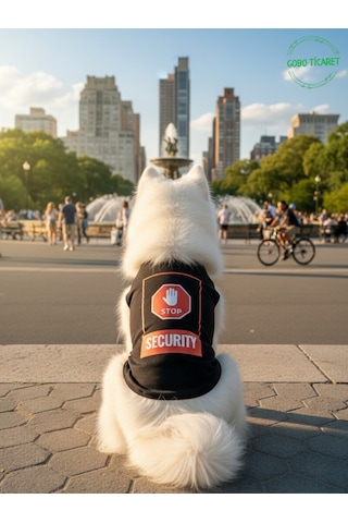 Siyah Stop Security Güvenlik Baskılı Kedi Ve Köpek Kıyafeti Tişörtü Elbisesi Medium/m/beden 2