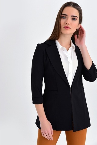 Jument Kadın Kapri Truvakar Kol Süs Cepli Kopçalı Ofis Blazer Kumaş Ceke