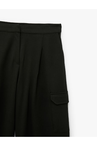 Koton Cepli Pileli Geniş Paça Kargo Baggy Kumaş Pantolon Siyah 7wak40104ek