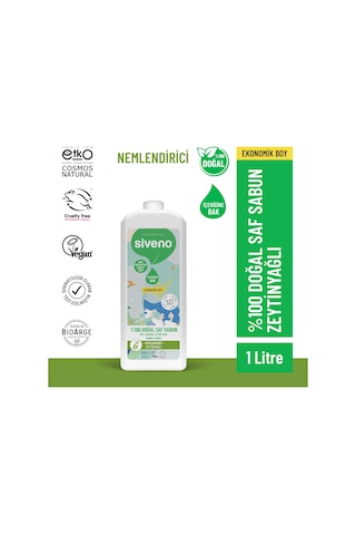 Siveno %100 Doğal Sıvı Kastil Sabun Zeytinyağlı Yoğun Nemlendirici Bitkisel Vegan 1 L