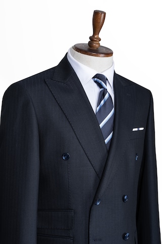 İlayda Emir Luxury, İtalyan Kesim, Slim Fit, Kruvaze, Çizgili, Erkek Takım Elbise Antrasit - Lacivert