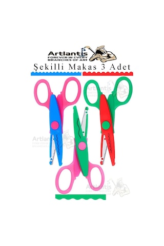 Şekilli Makas Metal Plastik Kaplamalı 3 Lü 1 Paket Desenli Tırtıklı Şekilli Kesen Makas Seti Güvenli Çocuk Okul Öncesi