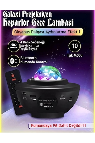 Yıldızlı Projektör Tavan Bulutsu Galaxy Lazer Işıklı Disko Topu Bluetooth Hoparlör Parti Led Lambası Siyah