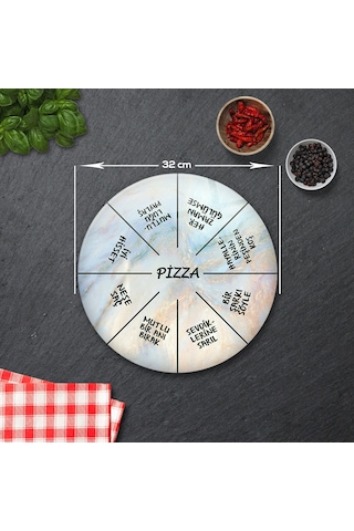 Decorita Mottolu Pizza Servis Tabağı|Supreme Mermer|Çap32cm