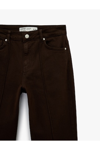 Koton Pamuklu Cepli Düğmeli Dar Kesim İspanyol Paça Denim Pantolon - Flare Jeans Koyu Kahverengi 6sal40057mw Koyu Kahve