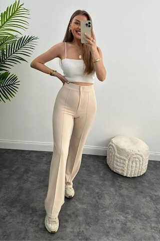 Taş Rengi Yüksek Bel Likralı Palazzo Pantolon Taş