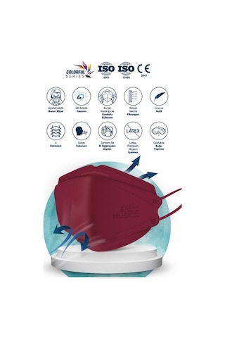 Musk Kf94 Kore Tipi N95 Maske 5 Renk 50 Adet (Pembe, Mor, Lila