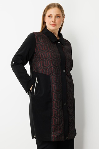 Moda İlgi Kadın Büyük Beden Ön Kapama Çıtçıtlı Fermuarlı Gofre Kumaş Tunik 0017 Bordo Bordo
