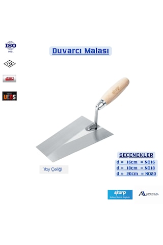 Skarp Duvarcı Malası 20 Cm Yay Çeliği Ahşap Saplı Duvar Sıva Mala