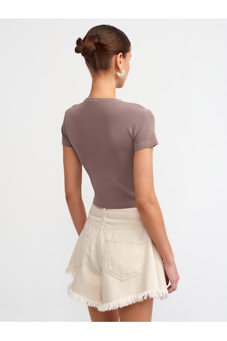 Dilvin Yıkama Efektli T-shirt Kahve