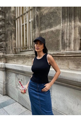 Defymoda Kaşkorse Kumaş Bluz Siyah
