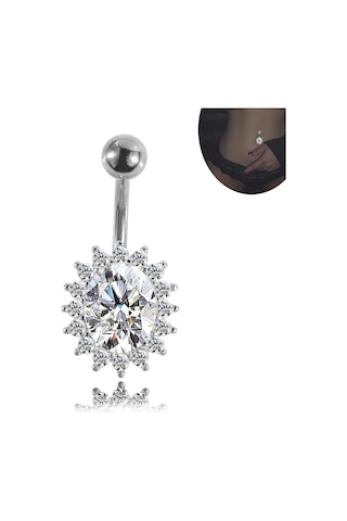 Chavin Komple Taşlı Çiçek Göbek Piercing et13 Beyaz