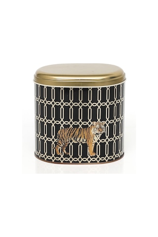 Safari Tiger Desenli Oval Metal Saklama Kabı 14 x 12 x 13 CM 1.4 L Çok Renkli