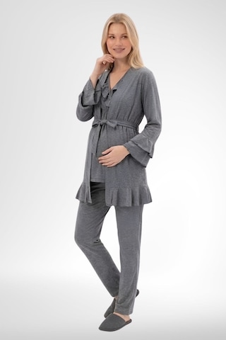 Mecit Pijama Mecit 6403 Sabahlıklı Lohusa Pijama Takımı Füme