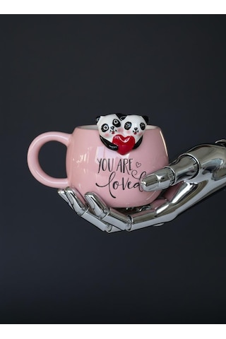 3d Kalp Tutan Pandalar Kupa 420 Ml Pembe